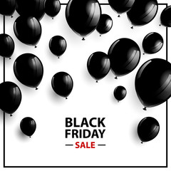 Vector Illustration of a Black Friday Sale Poster with Black Balloons - 126865543