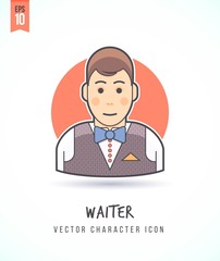 Waiter servant man illustration People lifestyle and occupation Colorful and stylish flat vector character icon