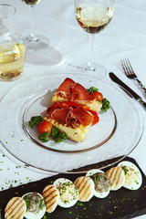 Spanish omelette with bacon on the table