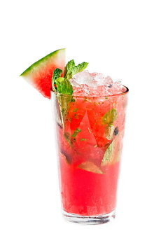 red lemonade and watermelon on a white background
