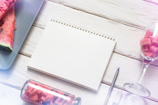 Blank sketch book on the table