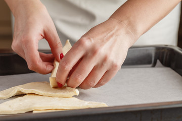 pastry chef shapes the dough with your hands for cookies