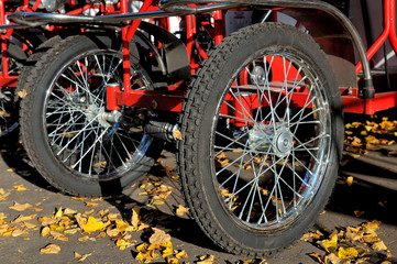 Tandem bicycle wheels on the pavement