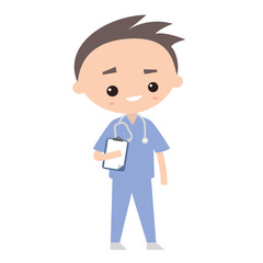 Handsome smiling doctor wearing uniform / editable clip art vector flat illustration