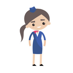 Cute smiling stewardess wearing uniform, editable clip art vector flat illustration