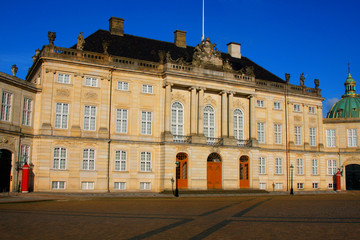 Amalienborg Palace - winter home of the royal family in Copenhagen, Denmark.