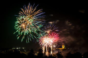 Real colourful fireworks above the town