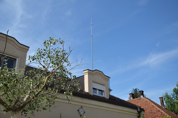Lightning rod on roof of a building directed to the sky
