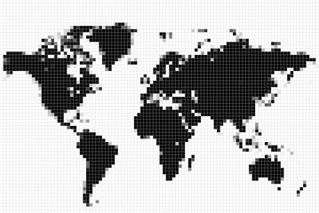 Векторная черно-белая карта мира. Мозаика, пунктирная карта мира.