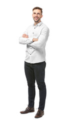 Young businessman on white background