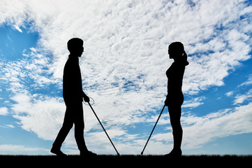 Blind men and women disabilities with cane day