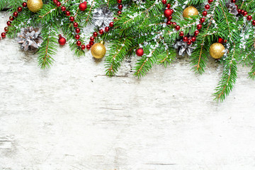 Fototapeta na wymiar christmas background with fir branches and decorations