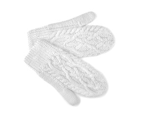 Warm mittens on white background