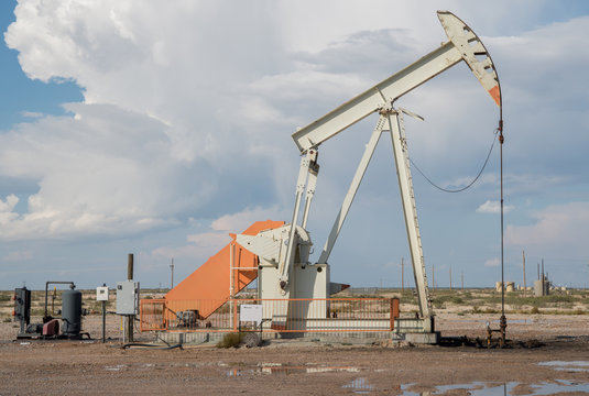 Pump Jack Pumping Oil In West Texas Near Midland/Odessa