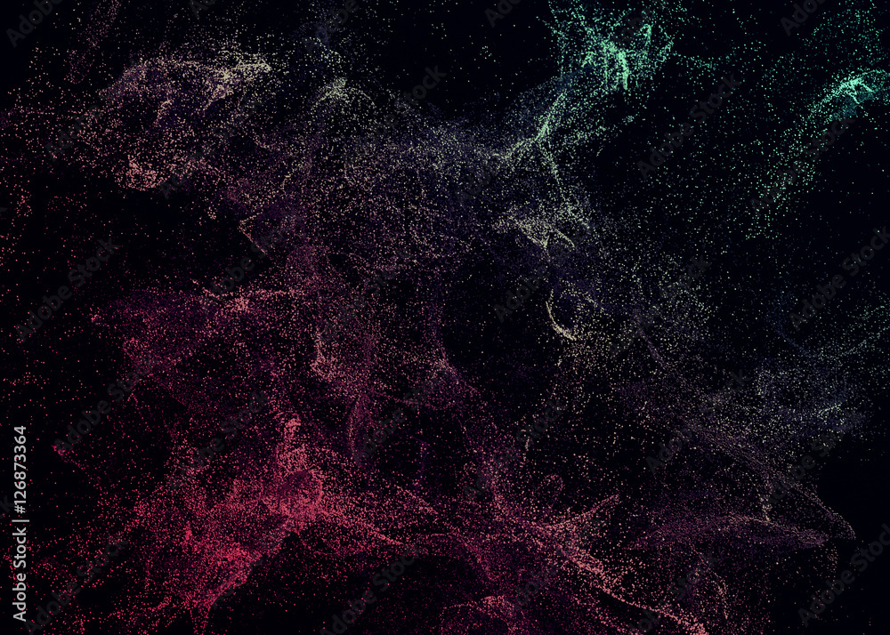 Poster abstract 3d rendering of chaotic particles. flying cubes in empty space. dynamic shape. futuristic b