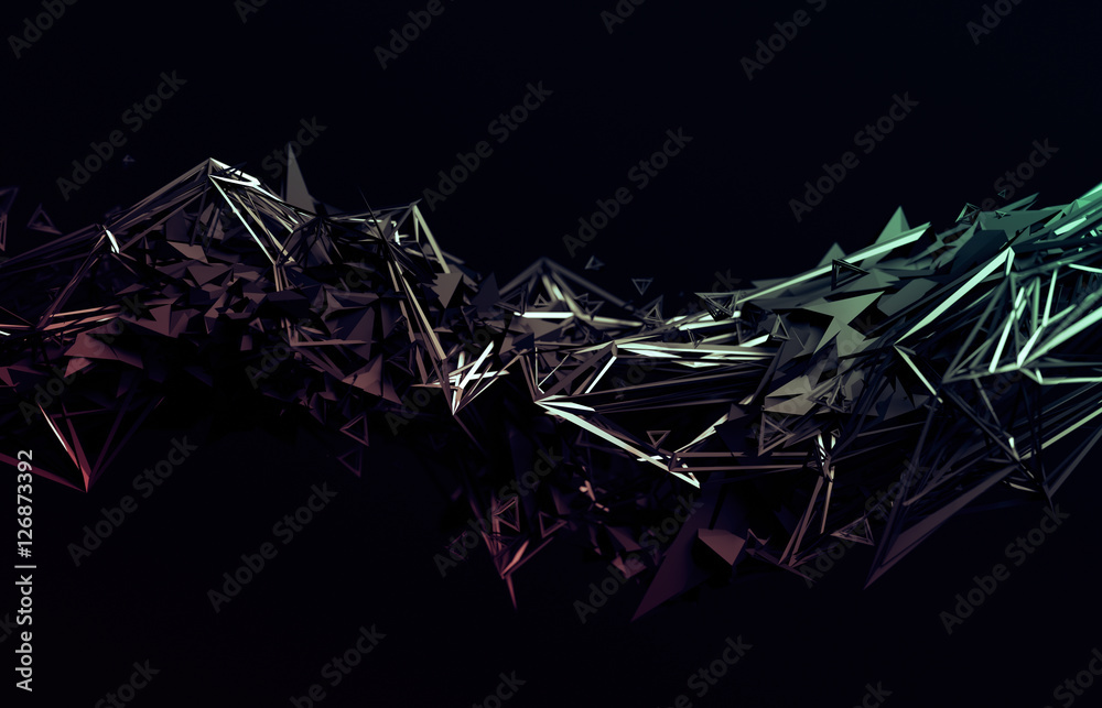 Poster abstract 3d rendering of chaotic surface. contemporary background with futuristic polygonal shape. d