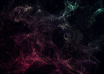 Fototapeta premium Abstract 3d rendering of chaotic particles. Flying cubes in empty space. Dynamic shape. Futuristic background. Poster design.