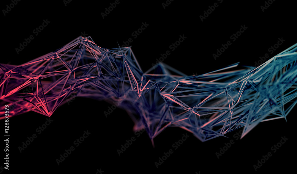 Poster abstract 3d rendering of chaotic plexus surface. contemporary background with futuristic polygonal s