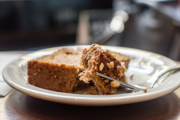 Close Up Of Walnut Cake On A Fork