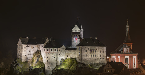 Loket castle in dark night