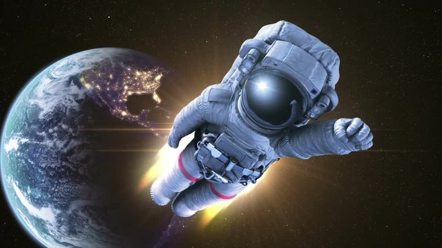 Escape from Earth, Astronaut Flies into Space. conceptual 3d animation, full HD 1080