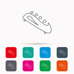 Bobsleigh icon. Four-seated bobsled sign. Professional winter sport symbol. Linear icons in squares on white background. Flat web symbols. Vector