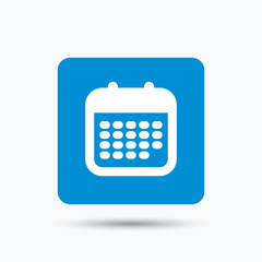 Calendar icon. Events reminder symbol. Blue square button with flat web icon. Vector