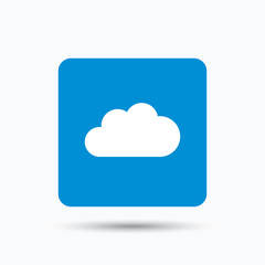Cloud icon. Data storage technology symbol. Blue square button with flat web icon. Vector