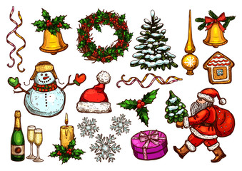 Christmas Day, New Year celebration sketch set