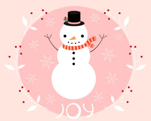Christmas and New Year vector greeting card design with snowman