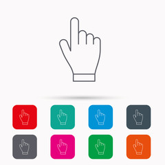 Obraz premium Click hand icon. Press or push pointer sign. Linear icons in squares on white background. Flat web symbols. Vector