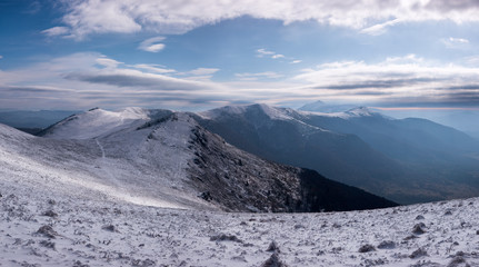 Winter Panoramic view of Carpathians Snowy Mountains