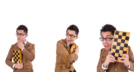 Funny chess player isolated on white