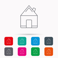 Real estate icon. House building sign. Real-estate property symbol. Linear icons in squares on white background. Flat web symbols. Vector