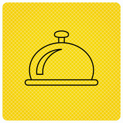 Reception bell icon. Hotel service sign. Linear icon on orange background. Vector