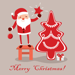 Postcard Santa Claus for Christmas. Characters cute flat. Funny cartoon  with different emotions.   ready  the new year.