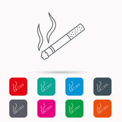 Smoking allowed icon. Yes smoke sign. Linear icons in squares on white background. Flat web symbols. Vector