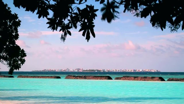 View at Male city from an island at early morning