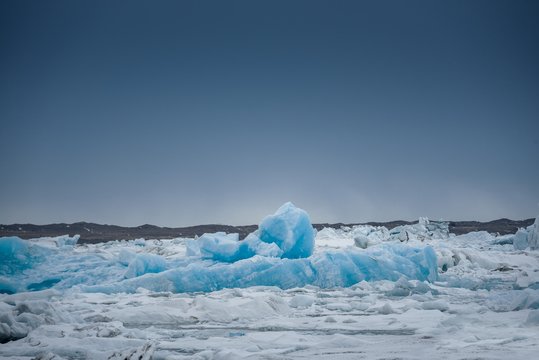 Blue icebergs closeup