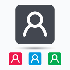 User icon. Human person symbol. Avatar login sign. Colored square buttons with flat web icon. Vector