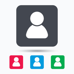 User icon. Human person symbol. Avatar login sign. Colored square buttons with flat web icon. Vector