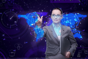 Woman in social data management concept