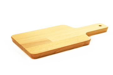 Wooden chopping block for butcher isolated on white background