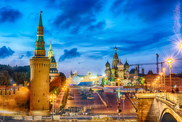 Scenic view of the Red Square at dusk, Moscow, Russia