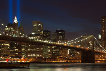 Fototapeta na wymiar Tribute in lights September 11 memorial