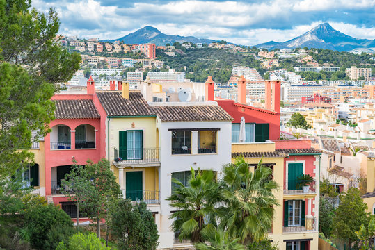 Architectural buildings on Balearic Island in Santa Ponca Majorca