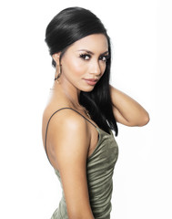 Beautiful elegant woman wearing dress - stylish makeup and hair