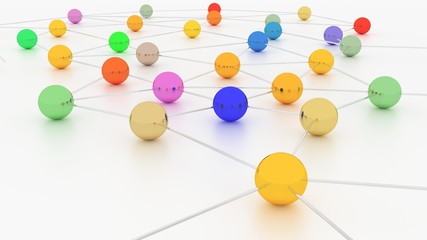 Colorful nodes in a network on white