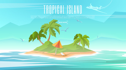 Vector banner on the theme of Paradise Island with Tropical Palm
