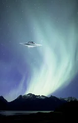 Papier Peint photo autocollant UFO Aurores boréales avec OVNI